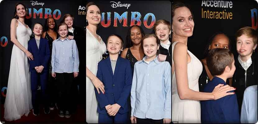 إنجلينا جولى مع أبناءها الأربعة في العرض الأول من فيلم &quot;Dumbo